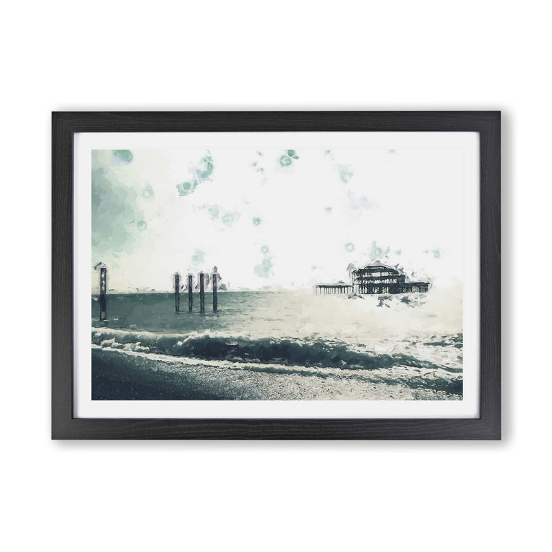 Old West Pier at Brighton Beach in Abstract - Framed Print, 62cm H x 87cm W x 2cm D, Black
