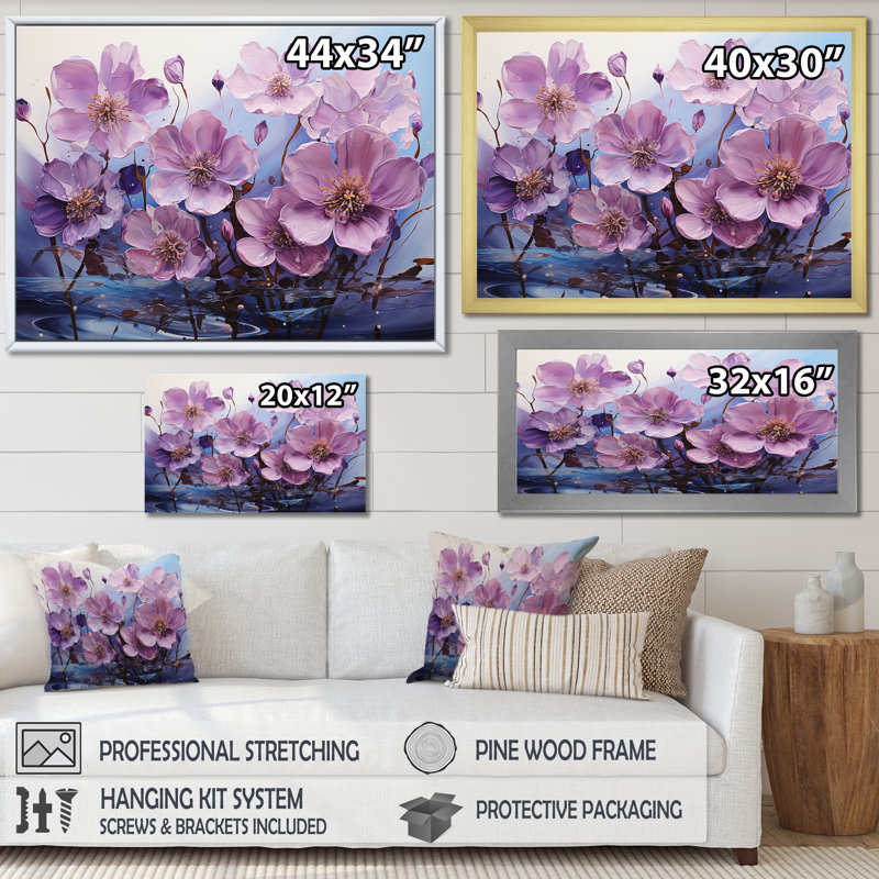 «Violet Flower Meadow Harmony I» sur toile, H 24 po x l 32 po x P 1 po, Toile tendue