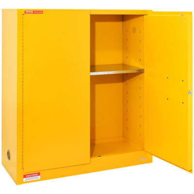 Flammable Storage Cabinet 30 Gal, 43.1x18.1x50.1 inch Cold-Rolled Steel Flammable Liquid Storage Cabinet Explosion Proof with 1 Adjustable Shelf 2 Manual Closing Doors for Industrial Use, Yellow