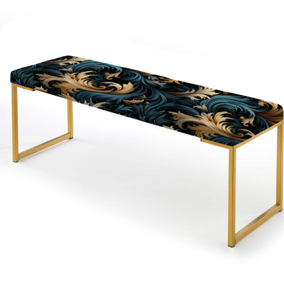Damask Black And Golden Calligraphy Flourishes - Damask Upholstered Gold Bench