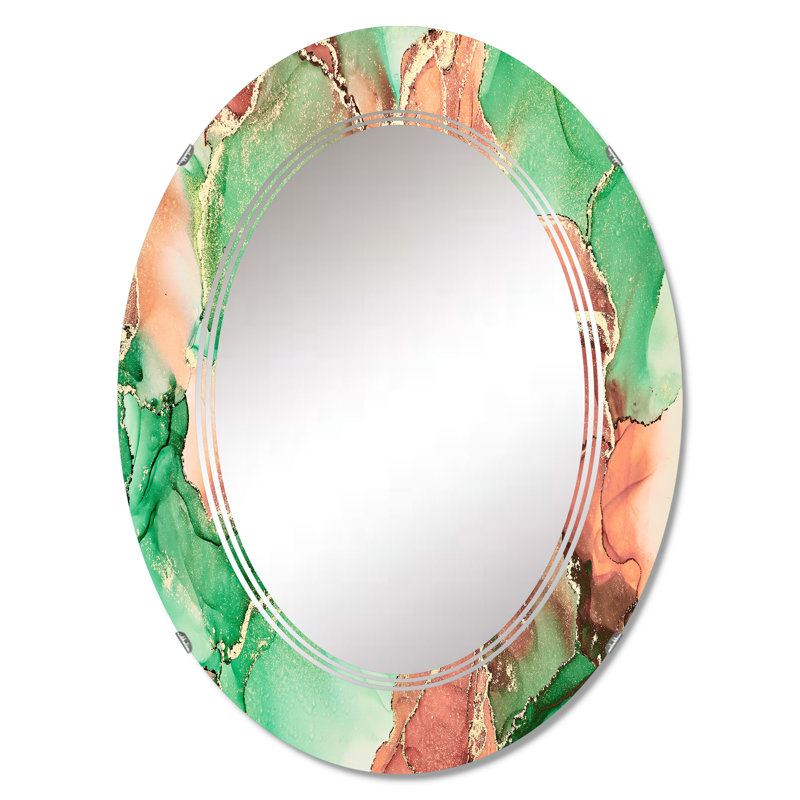 Miroir mural moderne vert luxueux abstrait Art fluide, 30 po x 20 po