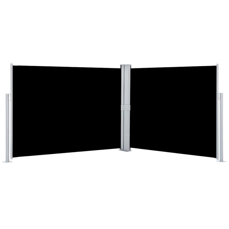 Paravent rétractable avec auvent pliant, Noir, H 55,1 po x l 393,7 po