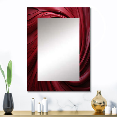 Red Winding Wonder - grand miroir abstrait en spirale, miroir mural décoratif moderne, impression d'art en métal
