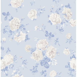 Everblooming Rosettes Whisper Blue Cabbage Rose Bouquets Peel and Stick Wallpaper