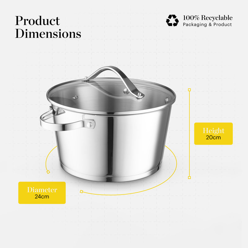 GF900264 Good Food in partnership Tower 24cm Casserole with Tempered Glass Lid, Satin Interior Finish, Induction Compatible, Stainless Steel