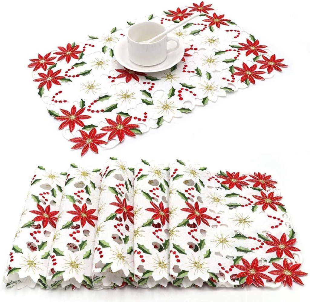 Red Green Christmas Placemats Set of 4 Table Mats Woven Cloth