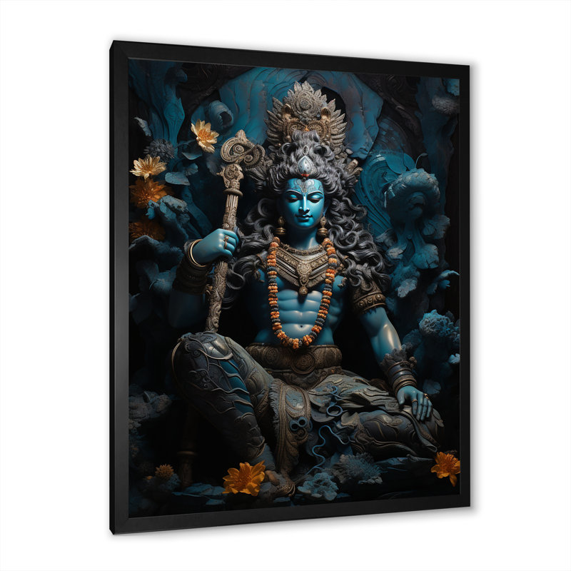 «Hinduism Vishnus Oceanic Ombre II», reproduction d'art sur toile, Cadre simple noir, H 32 po x l 16 po x P 1 po