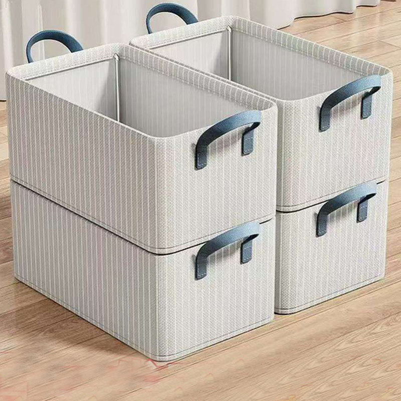 4Pcs Striped Fabric Storage Box, Built-In Large Reinforced Storage Box, Foldable Storage, Gray