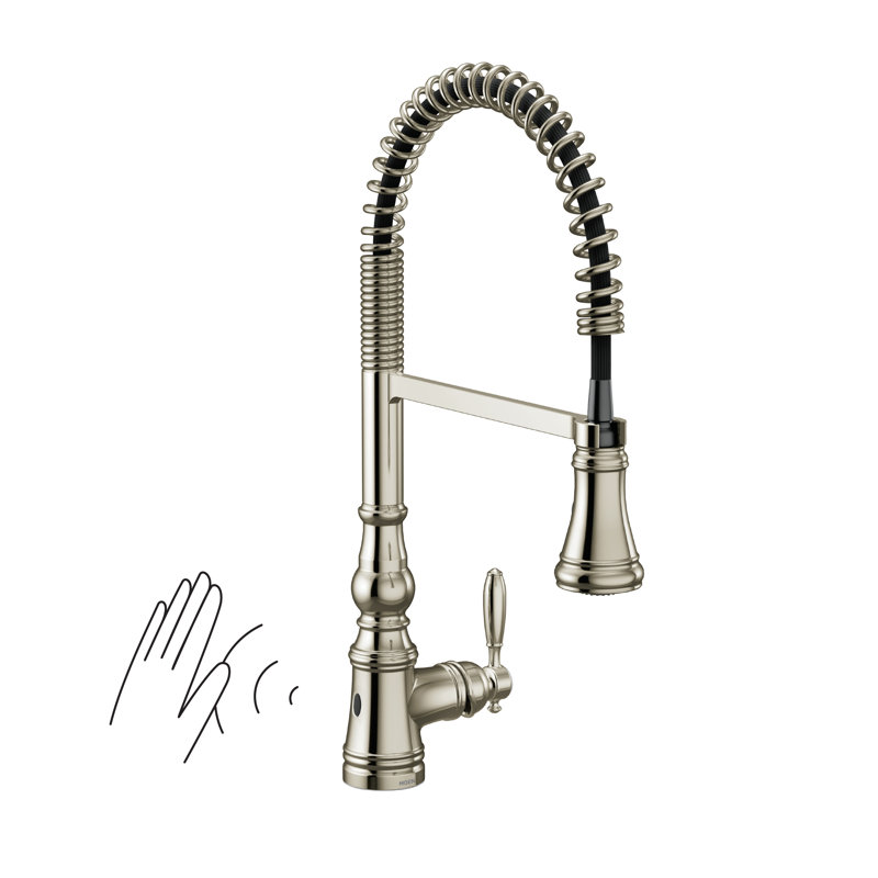 Moen Weymouth Pre-Rinse Spring Pull-Down Single Handle Kitchen Faucet, Polished Nickel, No SenSor