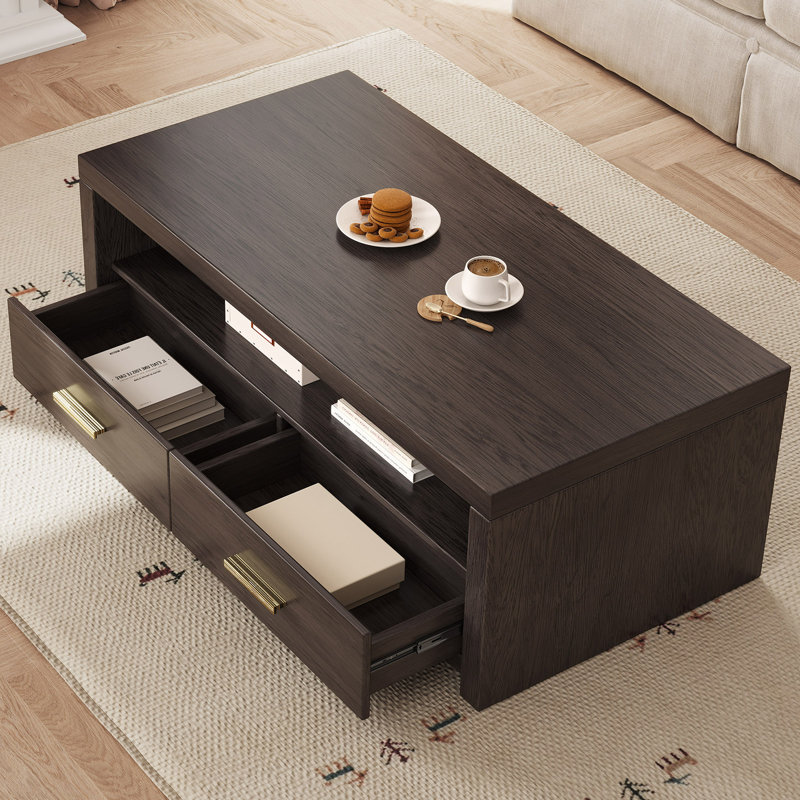 Table basse Mid-Century avec rangement, noyer