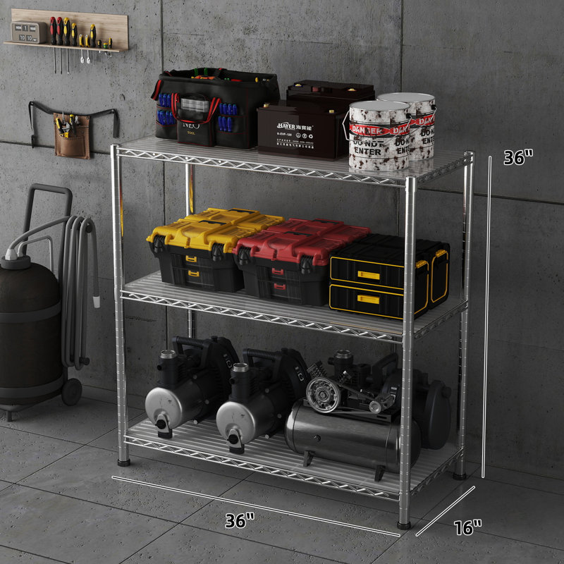 Romanas 3-Shelf Adjustable Rack With Steel Wire Shelves and Liners By Rebrilliant, Chrome