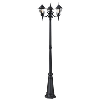 Lanterne extérieure sur poteau en alliage d'aluminium à 3 lumières, 83,16 po H, avec abat-jour en verre, culot E26 noir, pour jardin et allée.
