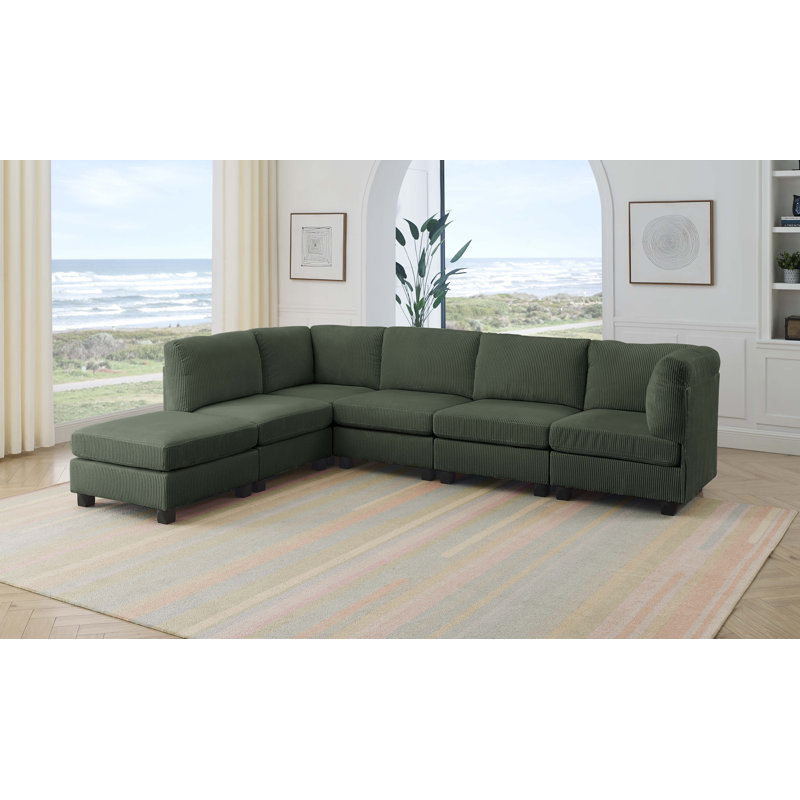 Canapé modulaire réversible de 120 po avec repose-pieds Rejeana, Vert foncé