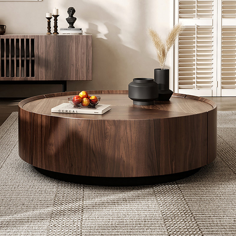 Solid wood round simple creative tea table, 12.6" H x 35.43" L x 35.43" W