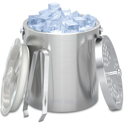 Stainless Steel Ice Bucket For Parties With Lid And Ice Tongs,Insulated Wine Bucket With Strainer Keeps Drinks Cold And Ice Cube From Melting