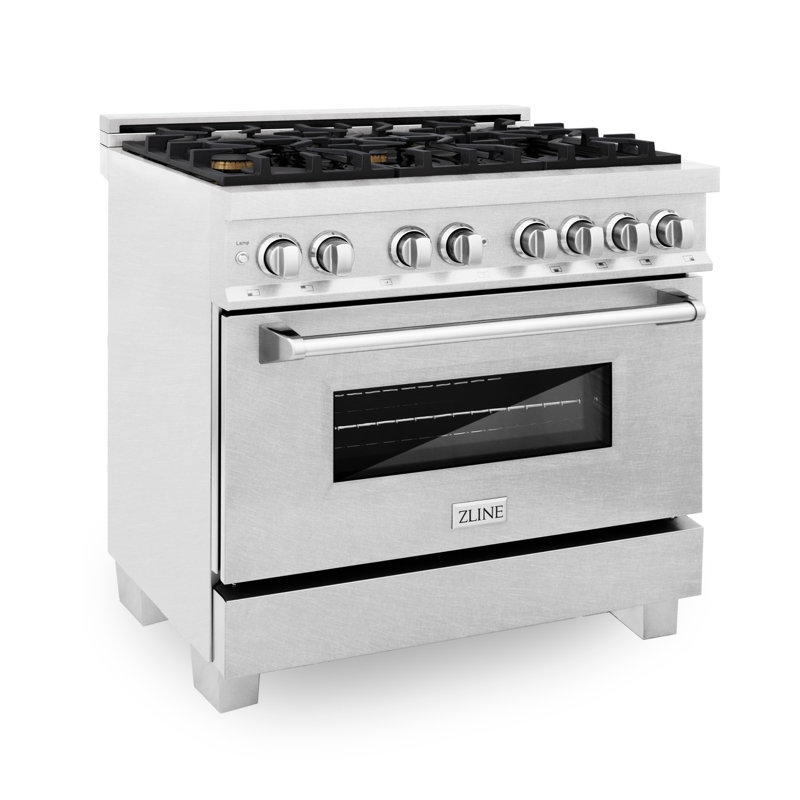 ZLINE 36 in. Legacy Dual Fuel Range w/ 6 Burners & Oven, Brass Burners Satin Stainless Steel