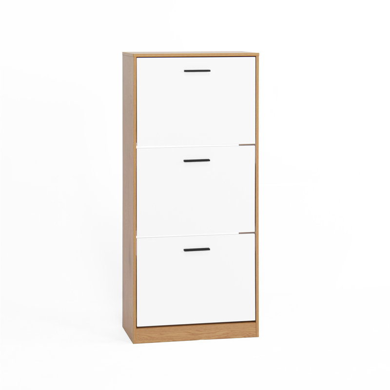 Armoire de rangement pour chaussures avec 3 tiroirs à panneaux blancs, Naturel
