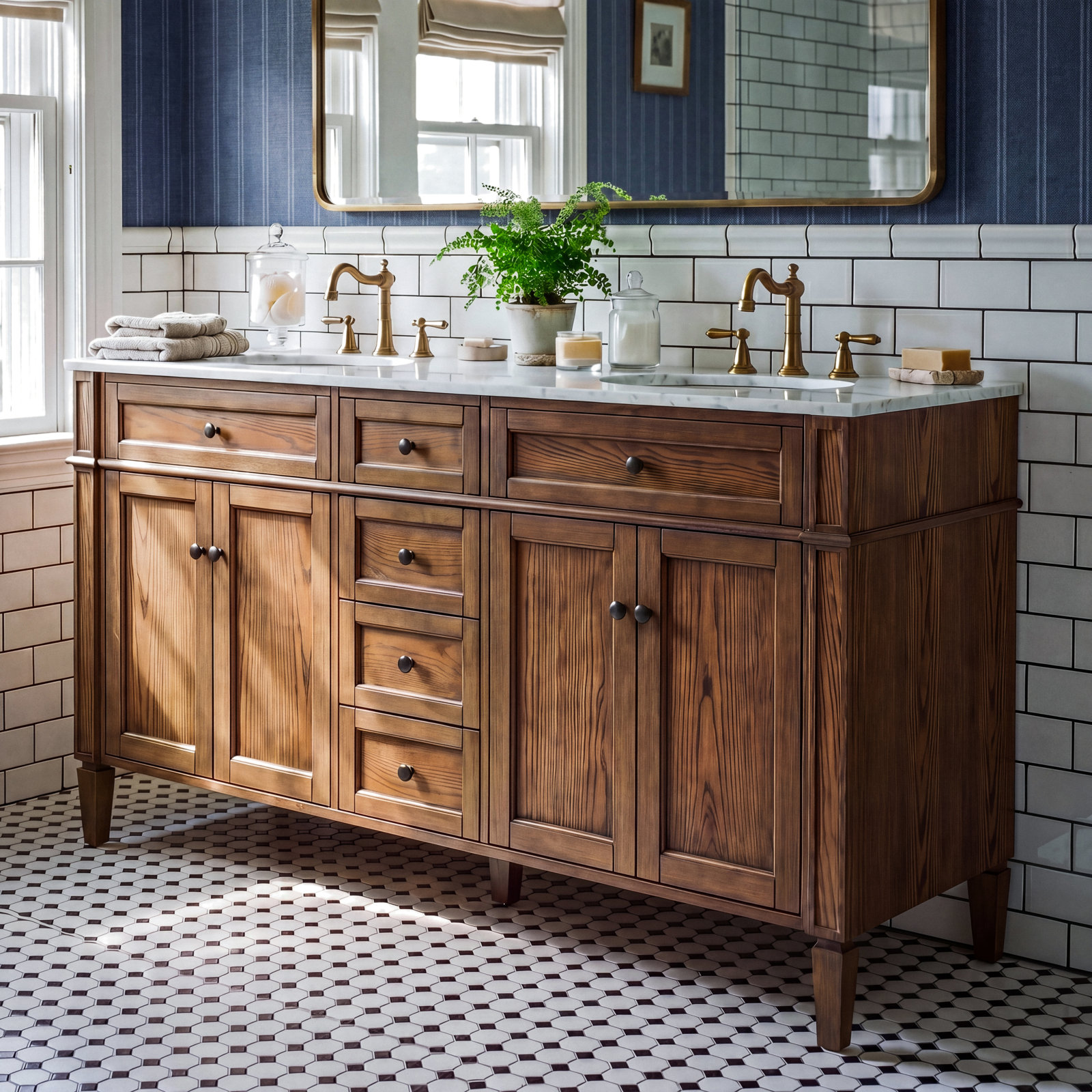 Rivers 60'' Double Bathroom Vanity, Driftwood