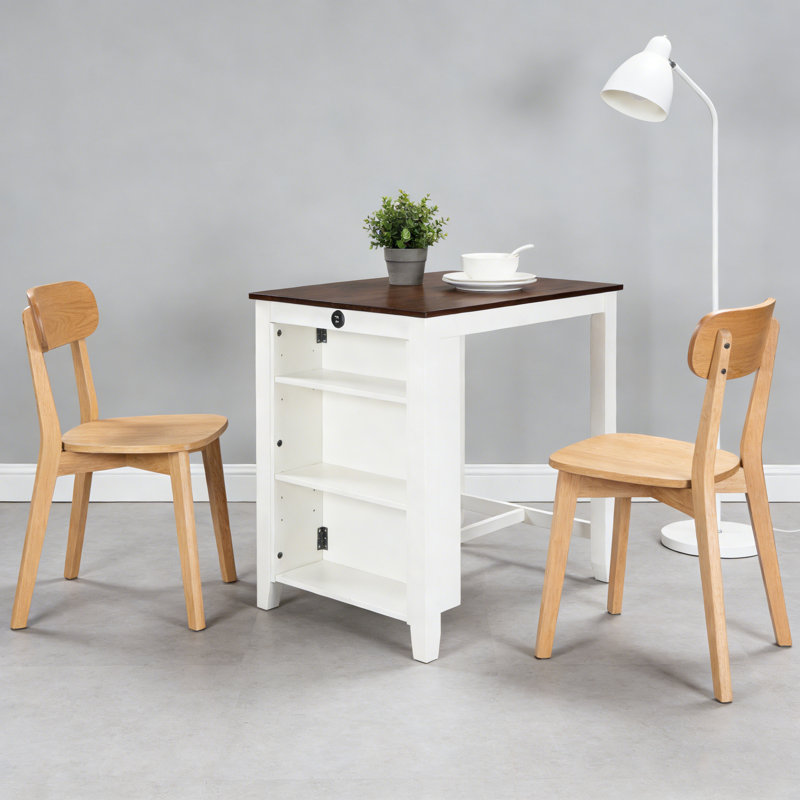 Gregorio 36" White Finish Small Space Counter Height Dining Table With USB Charging Ports And Shelves, White, Brown