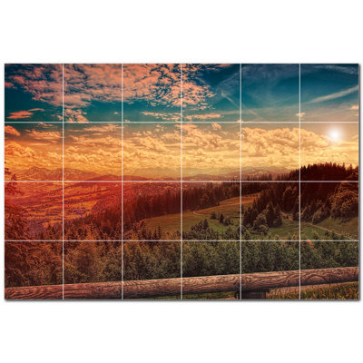 Sunset Photo 12'' x 12'' Satin Ceramic Decorative Mural