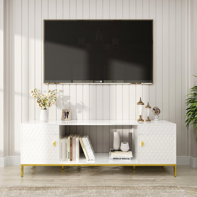 Meuble télé 70 po, meuble multimédia en bois robuste avec rangement et tablettes ouvertes pour le salon, design moderne (ne pas inclure le foyer électrique)