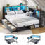 Lexiann Corner Bed with LED lights and charging station, modern bed with bookcase and 2 under bed storage drawers, no boxes/noise required modern sofa bed-969530212-942800838
