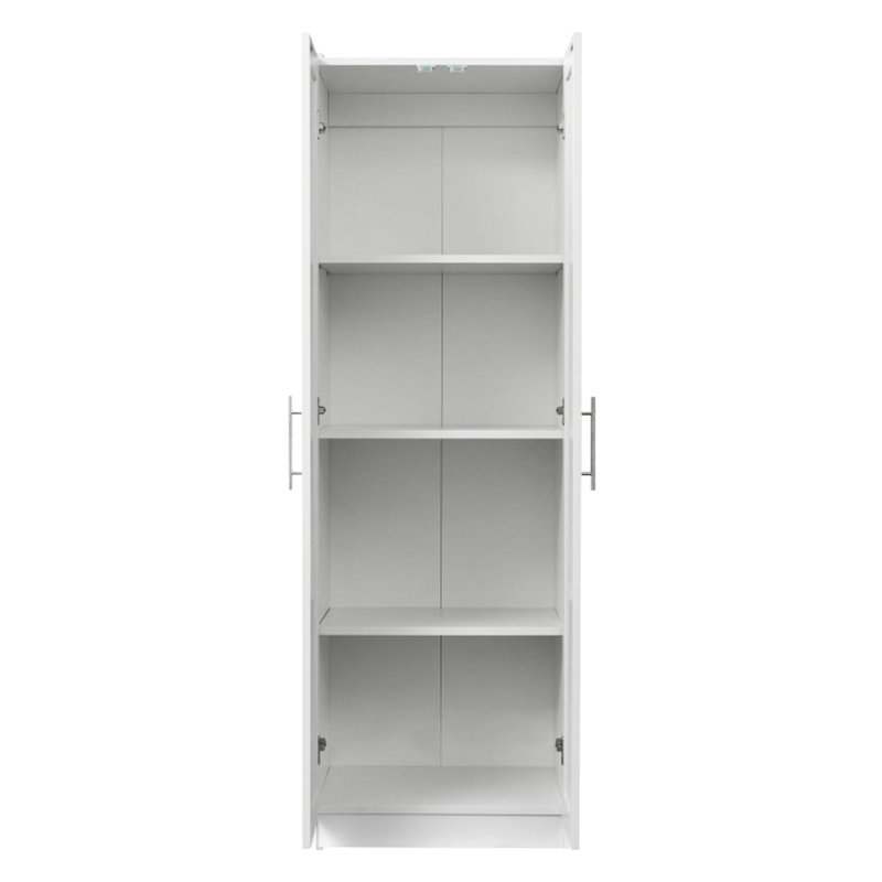 4 Storages High Wardrobe And Kitchen Cabinet, White, 2 Doors, 3 Partitions, 15mm Particle Board, Marvelous White Cabinet For Kitchen, Storages, Structure