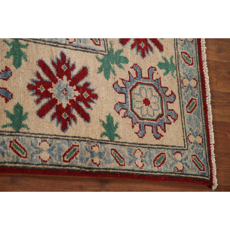 Tapis oriental géométrique rouge Kazak 10