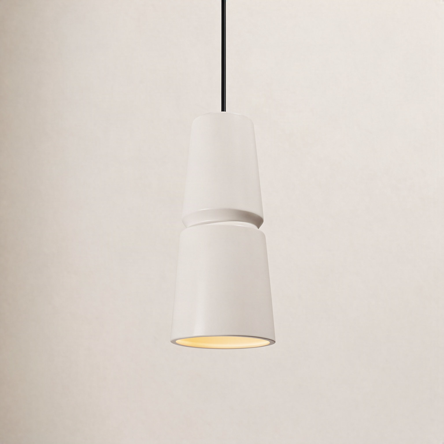 Logan Dimmable Ceramic Single Light Pendant, 18" H x 8" W x 8" D, Matte White, Brushed Nickel