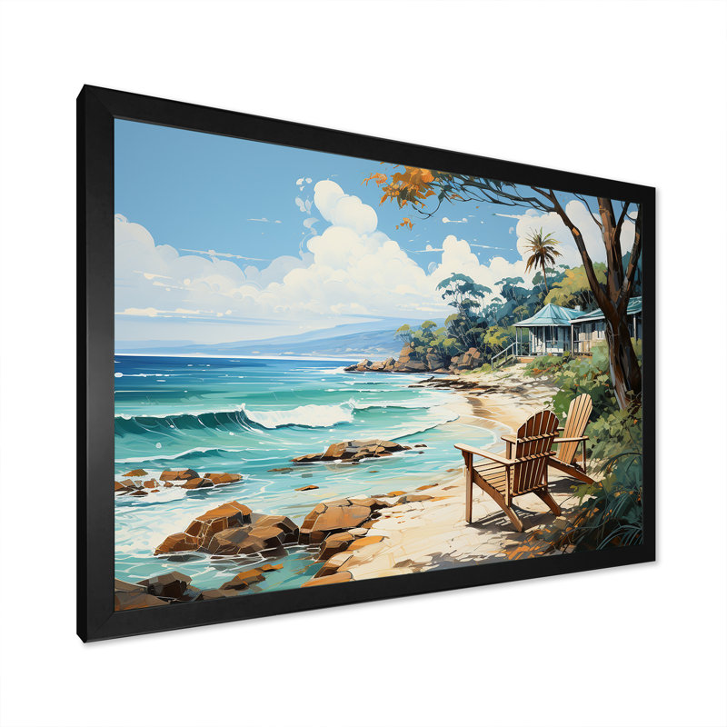 Impression sur toile Turquoise Seaside Trek I - Nautique et plage, H 24 po x l 32 po x P 1 po, Cadre simple noir
