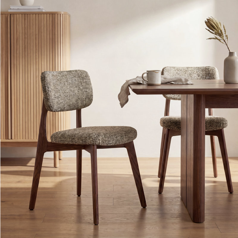 Chaise d'appoint rembourrée en bois massif, Brown, Dark Brown Wood