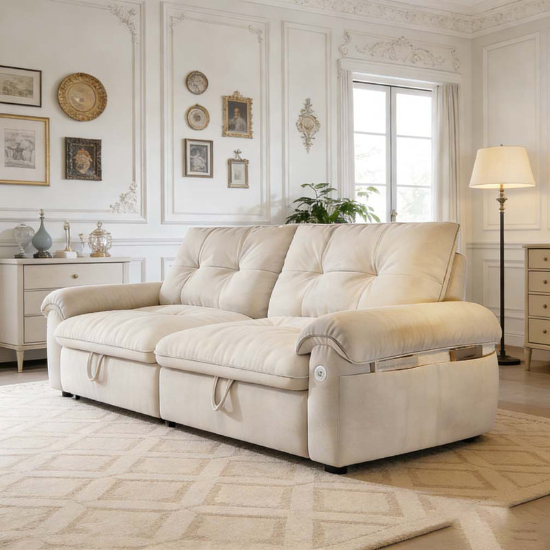 77‘’  Multifunctional 2-in-1 Sofa Bed, Beige, Beige Corduroy