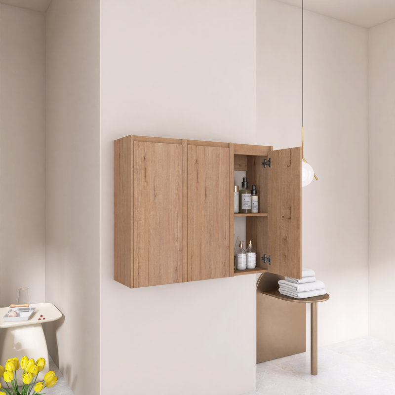 Armoire murale de salle de bain 36 po, 3 portes à fermeture douce, Naturel