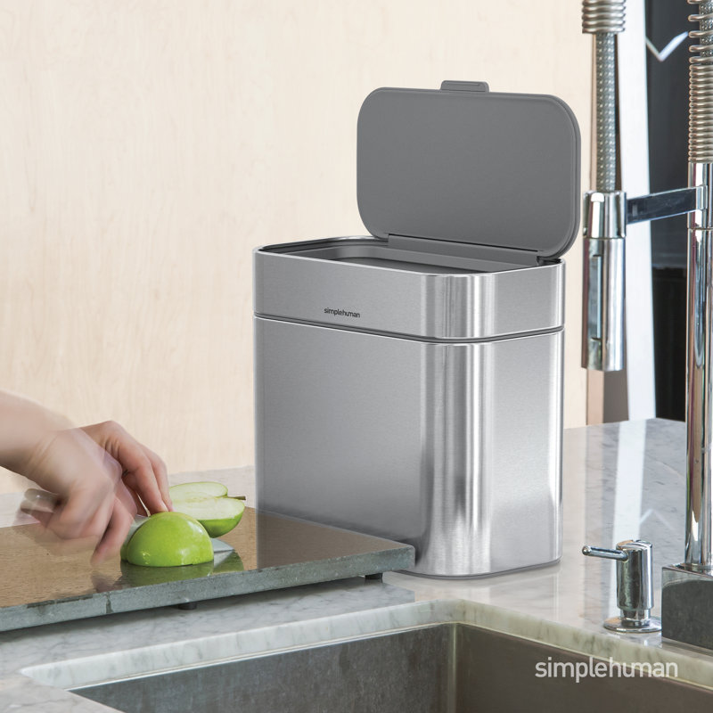 simplehuman 4 Liter / 1.06 Gallon Compost Caddy, Detachable and Countertop Bin Trash Can, Stainless Steel