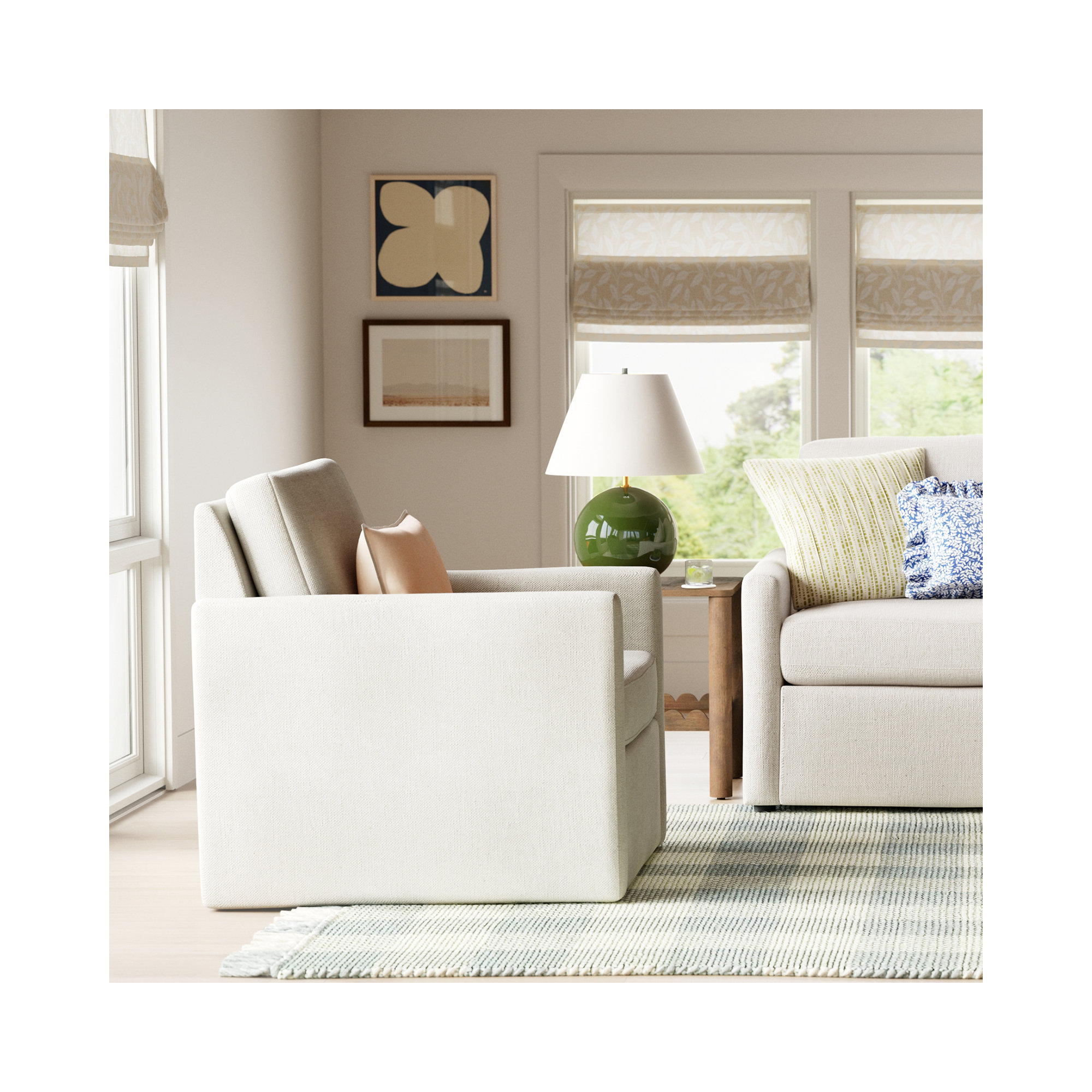 Savannah Upholstered Swivel Armchair, Nomad Snow