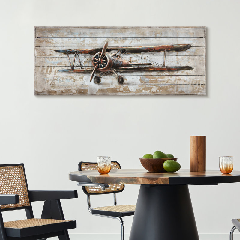 'Model Airplane' Metal on Solid Wood