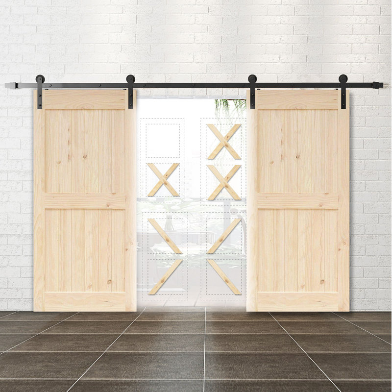 Porte de grange à panneaux en bois brut avec trousse de quincaillerie d'installation, 48 po x 84 po
