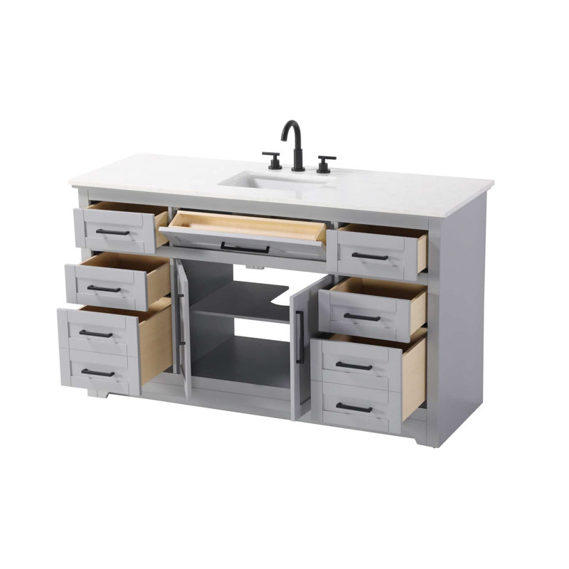 Meuble-lavabo simple 60 po gris, Gris, 60"