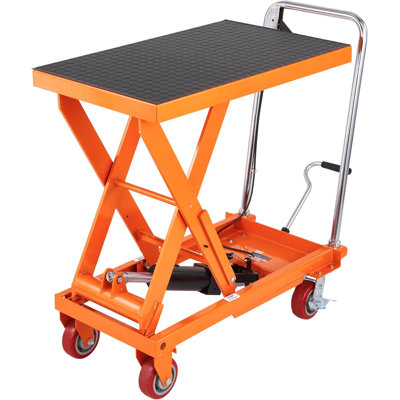Chariot de table hydraulique à ciseaux simple, capacité de 1 100 lb, hauteur de levage maximale de 35,4 po, 4 roues pivotantes en polyuréthane avec freins, patin antidérapant, pour la manipulation du matériel d'entrepôt