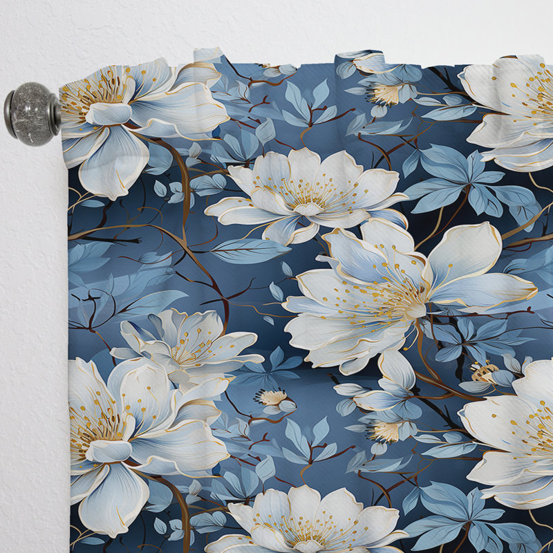 Artistic Blue Magnolia Essence Beauty I - Floral Curtain - Velvet Room Darkening - 1 Panel, 52" W x 95" L