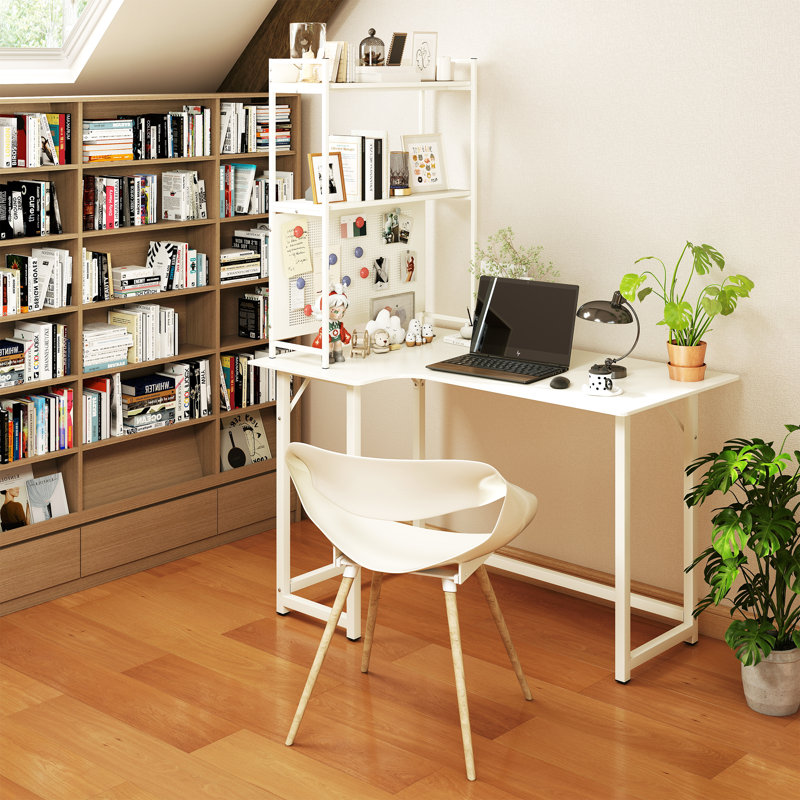 L-Shaped Desk with Hutch, 47" W, Corner Computer Desk with Open Storage Shelves, Left Hand Return