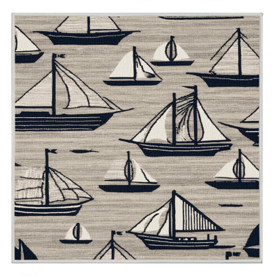 Washable Modern Vessels Nautical Area Rug