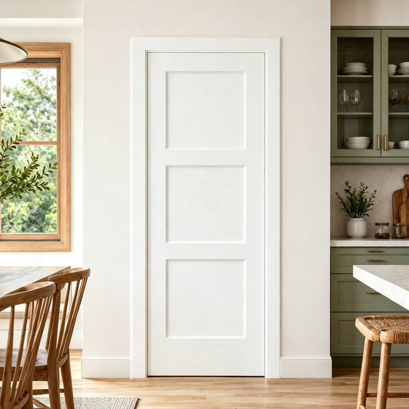Ensemble de porte garde-manger blanc à 3 panneaux avec cadre et charnières argentées Prehung Compatible, 28 po x 80 po