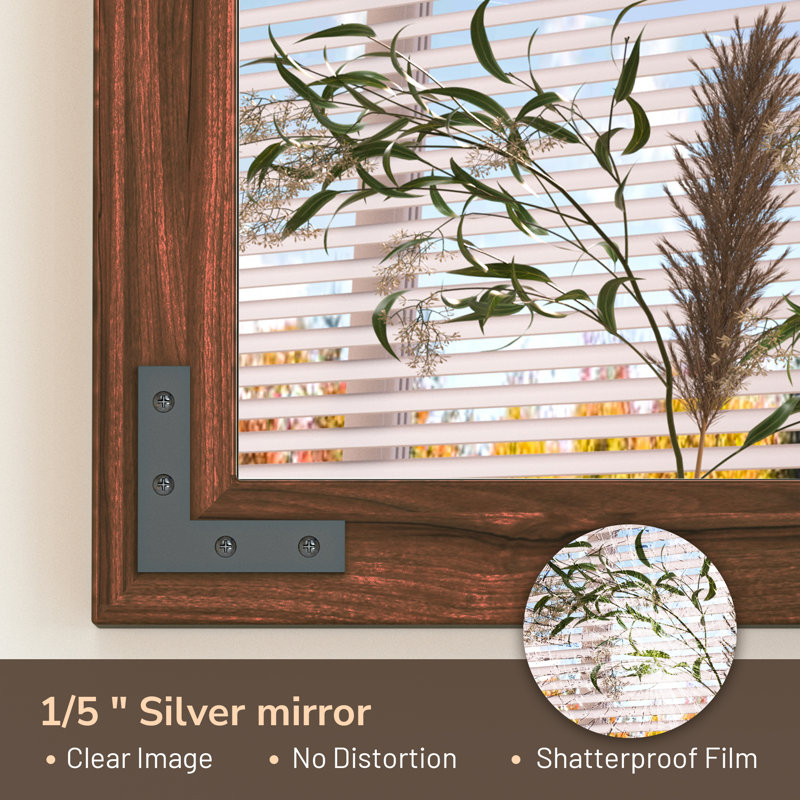 Gwenneth Rectangle Wood Mirror for Bathroom, Solid Pine Wood, 60" x 36", Brown