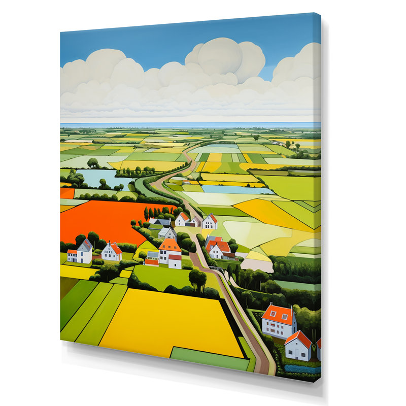 Paysage de ferme sur toile, "De Stijl", Toile tendue, H 20 po x l 12 po x P 1 po
