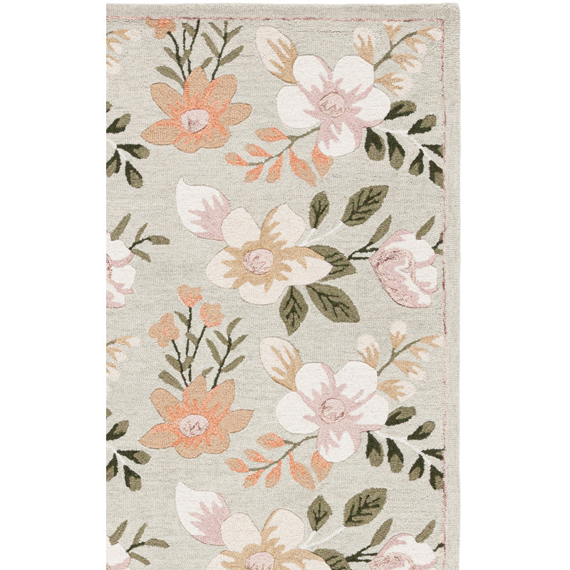 Aavni Hand Tufted Wool/Cotton Performance Floral Rug in Sage/Ivory, Runner 2'6" x 8'