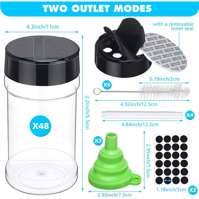 48 pots à épices en plastique transparent avec pots à épices et couvercles en plastique