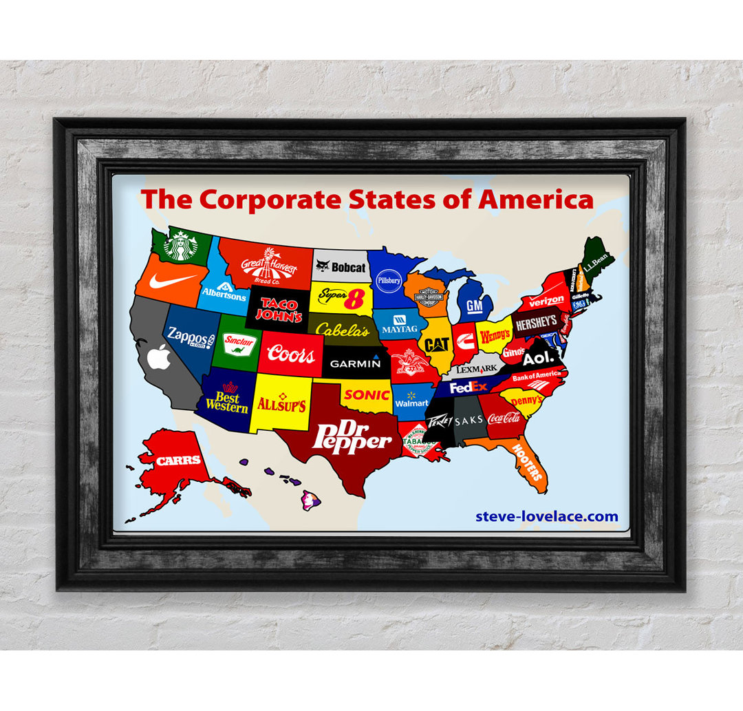 United Corporations Of America Karte Gerahmter Druck