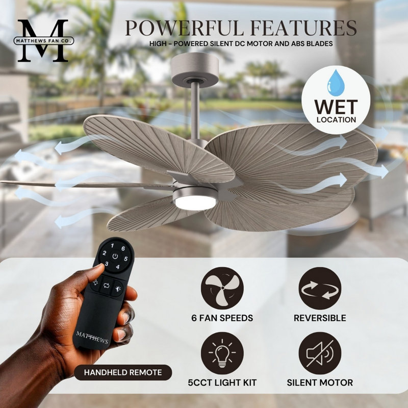 Alessandra Tropical - Five Blade Ceiling Fan - Matte White Finish - Matte White Blades, Gray Ash Tone, Brushed Nickel