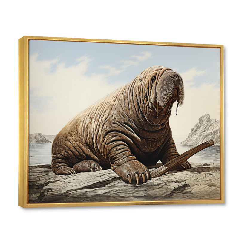 Morse de Regal sur toile, H 34 po x l 44 po x P 1,5 po, Cadre flottant doré